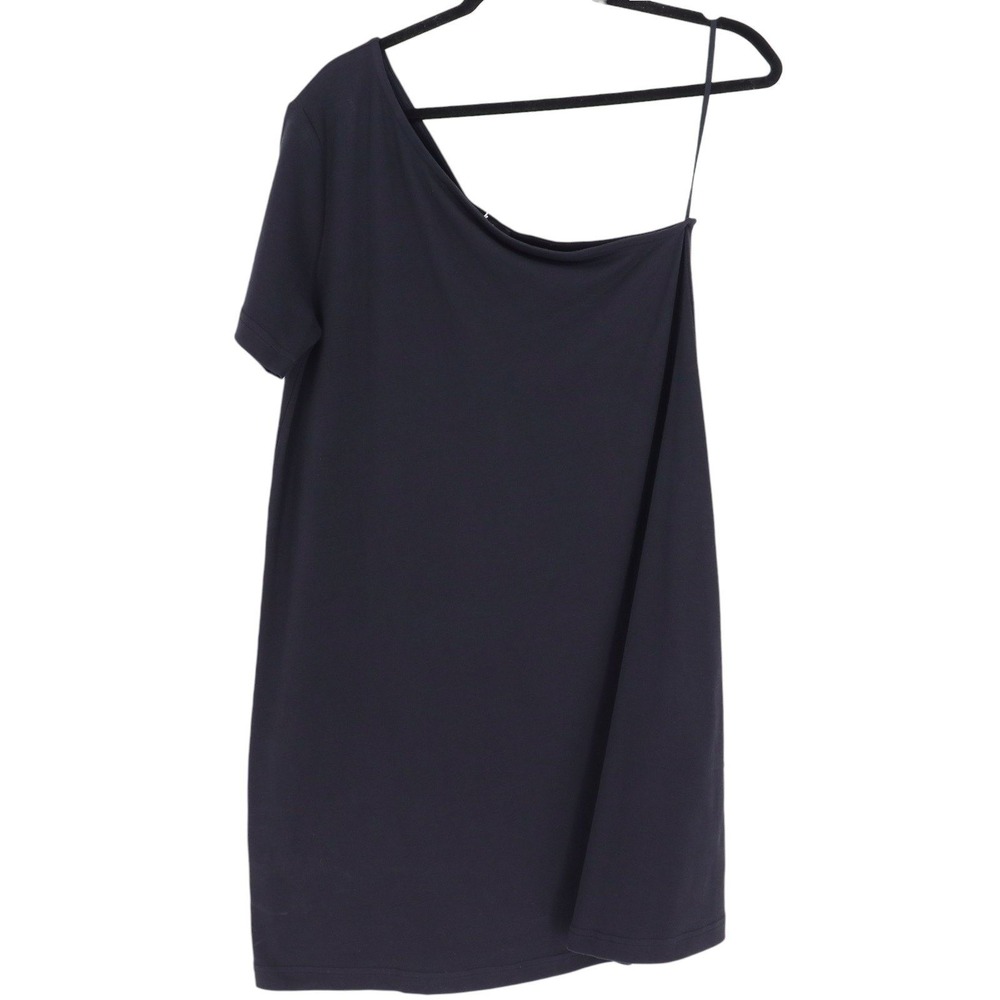 COS Womens One Shoulder Shirt Dress Size S Black Organic Cotton Short Sleeve
